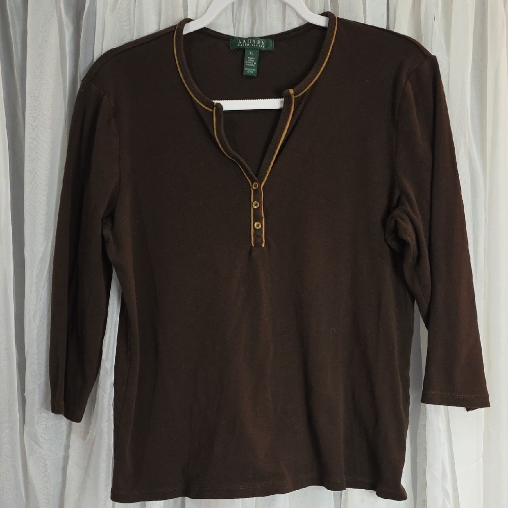 Lauren Ralph Lauren Chocolate Brown Cotton Top
